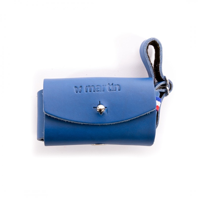 distributeur de sacs à crottes en cuir bleu poopi martin sellier