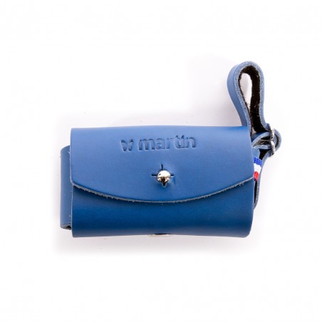 distributeur de sacs à crottes en cuir bleu poopi martin sellier