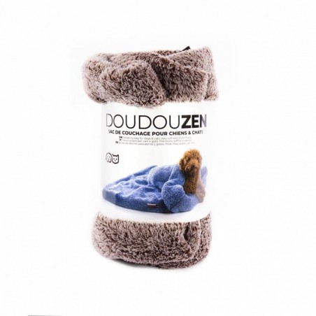sac de couchage pour chien marron polaire collection doudouzen MARTIN SELLIER plié