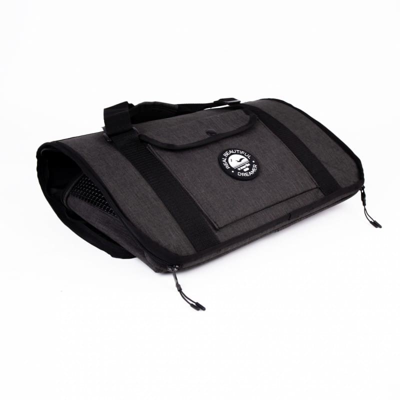 sac de transport pour chien anthracite kaki tunnel collection real dreamer martin sellier posé à plat