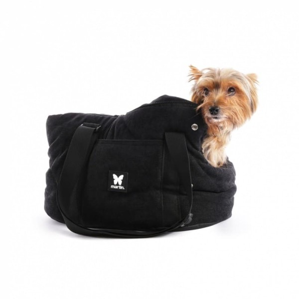 chien dans le sac de transport pour chien noir couchette collection élégante martin sellier