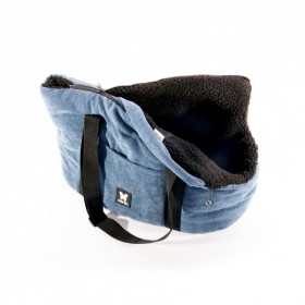 Le sac de transport pour chien bleu couchette collection élégante martin sellier se transforme en couchage