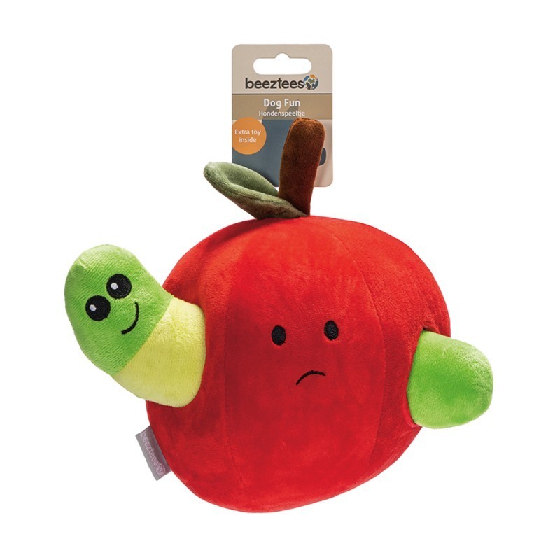 peluche de fouille pour chien pomme et asticot beetzees avec étiquette