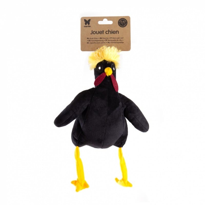 peluche pour chien coq noir martin sellier avec étiquette