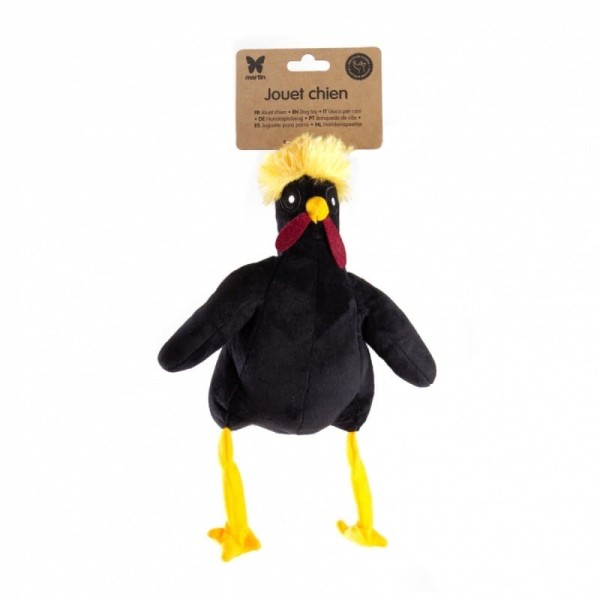 peluche pour chien coq noir martin sellier avec étiquette