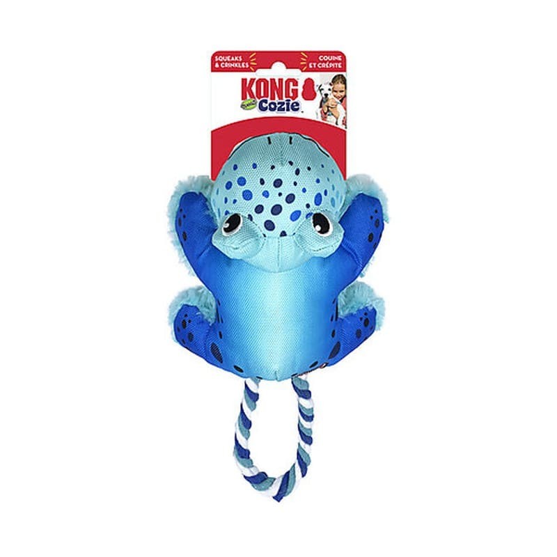 peluche pour chien cozie tuggz frog kong avec étiquette