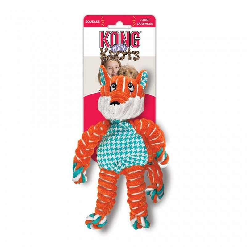 peluche pour chien floppy renard knots kong avec étiquette