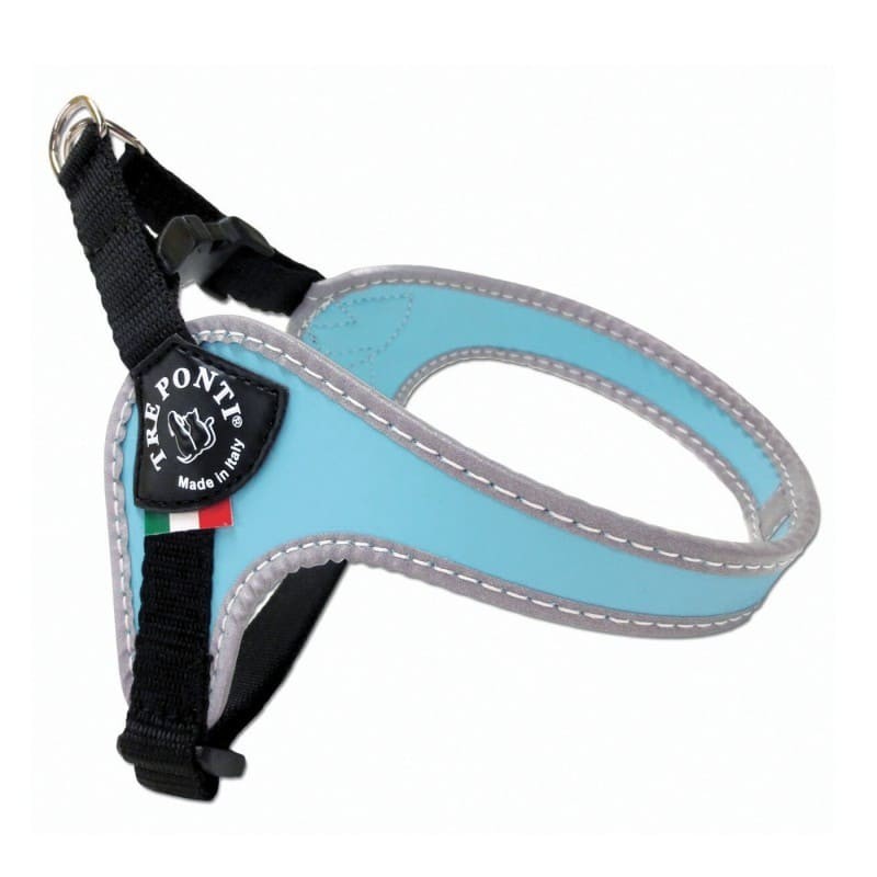 harnais pour chien bleu réglable réfléchissant classique tre ponti