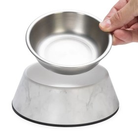 Gamelle pour chien blanche avec motif MARBRE Designed by Lotte et bol en acier amovible