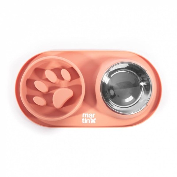Gamelle pour chien anti-glouton rose en silicone et inox MARTIN SELLIER