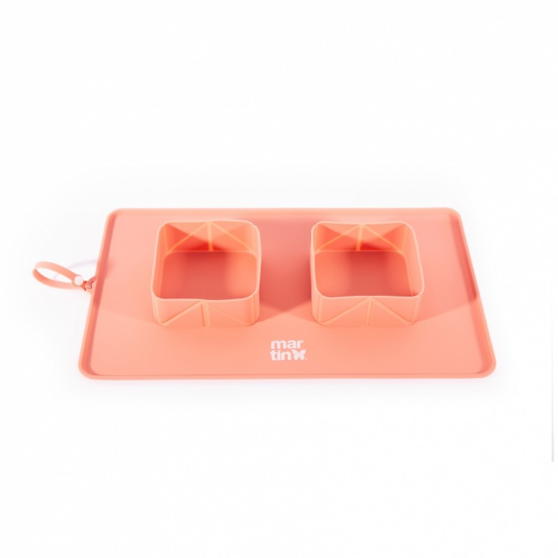 Gamelle pour chien double pliable en silicone rose MARTIN SELLIER