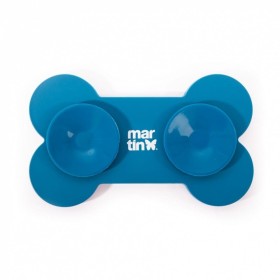 Tapis de léchage pour chien bleu en silicone os MARTIN SELLIER avec ventouses à l'arrière