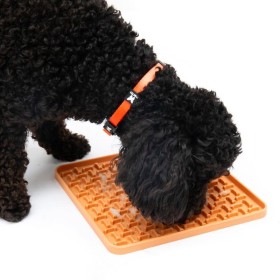 Chien qui lèche le Tapis de léchage pour chien orange en silicone carré MARTIN SELLIER