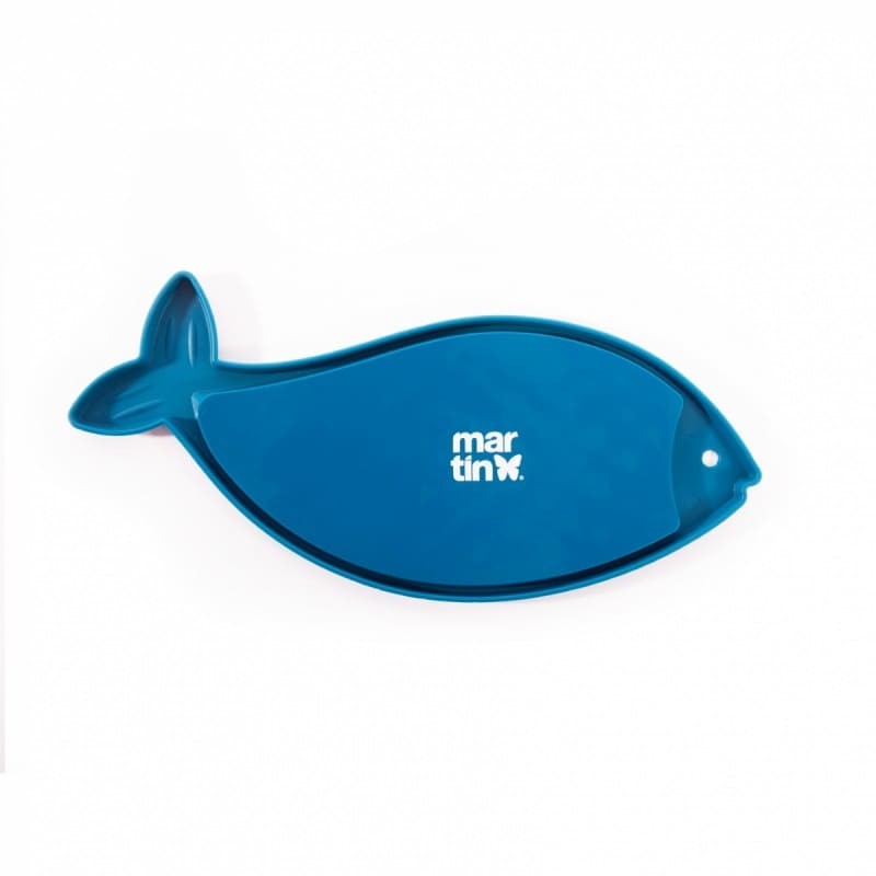 tapis de lechage pour chat bleu en silicone poisson martin sellier de dos