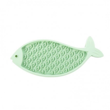 tapis de lechage pour chat vert en silicone poisson martin sellier de face