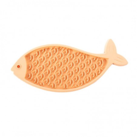 tapis de léchage pour chat orange en silicone poisson MARTIN SELLIER de face