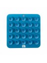 tapis de léchage pour chat bleu silicone trio martin sellier de dos avec des ventouses