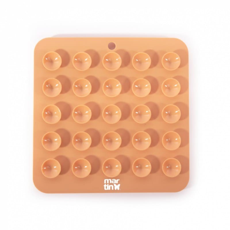 tapis de léchage pour chat orange silicone trio martin sellier de dos avec des ventouses