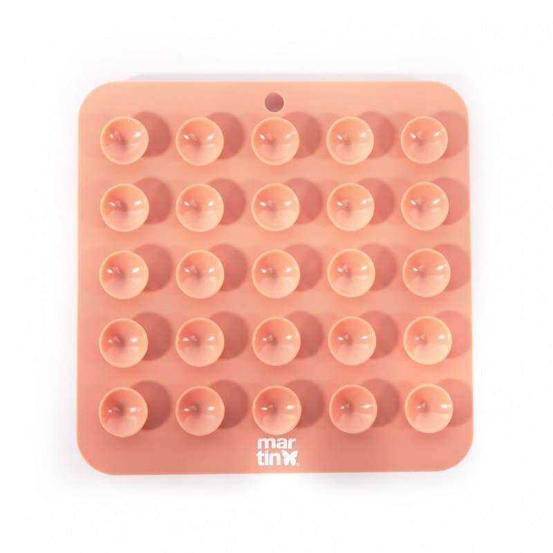 tapis de léchage pour chat rose silicone trio martin sellier de dos avec des ventouses
