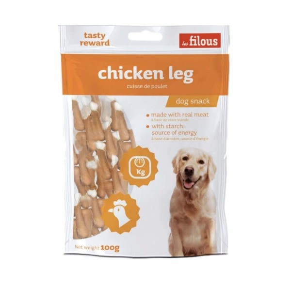 Friandises pour chien pilons de poulet Les Filous dans leur emballage