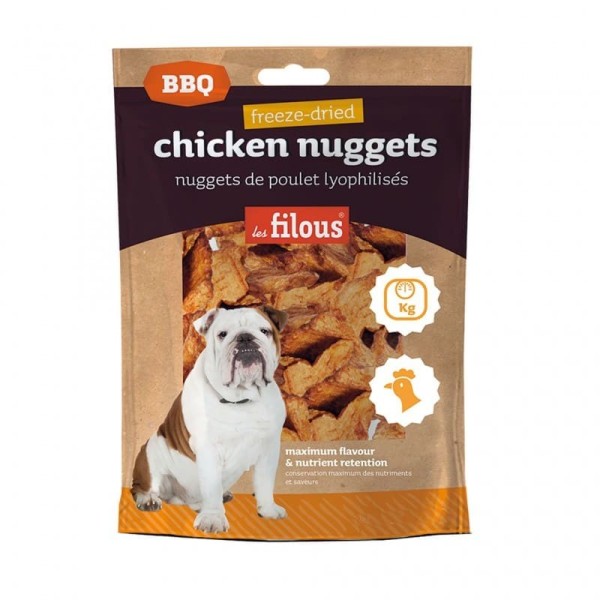 Friandises pour chien nuggets de poulet Les Filous avec leur emballage