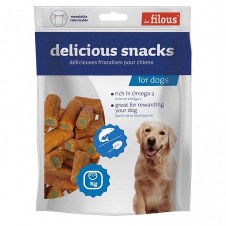 friandises pour chien roulés saumon et épinards Les Filous dans emballage