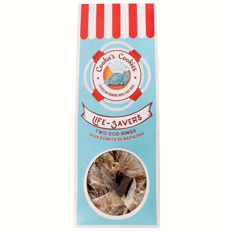 friandises pour chien anneaux peau de morue cooka's cookies dans emballage