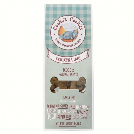 friandises pour chien au poulet en forme coeur cooka's cookies dans emballage