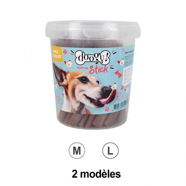 sticks barres de viande pour chien Doogy dans un pot disponibles en 2 tailles