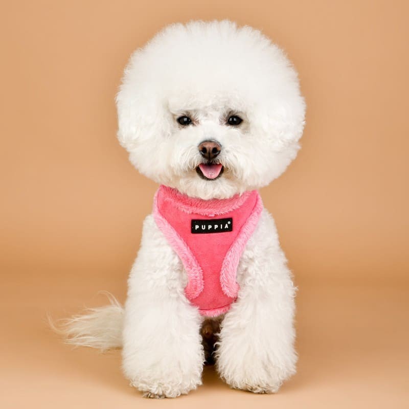 chien avec le Harnais pour chien rose TERRY Puppia