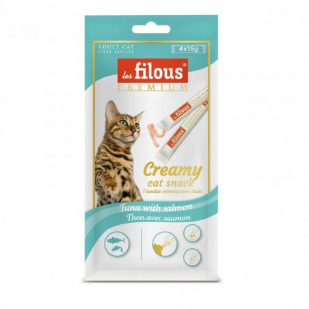 friandises crémeuses pour chat thon et saumon Les Filous dans leur emballage
