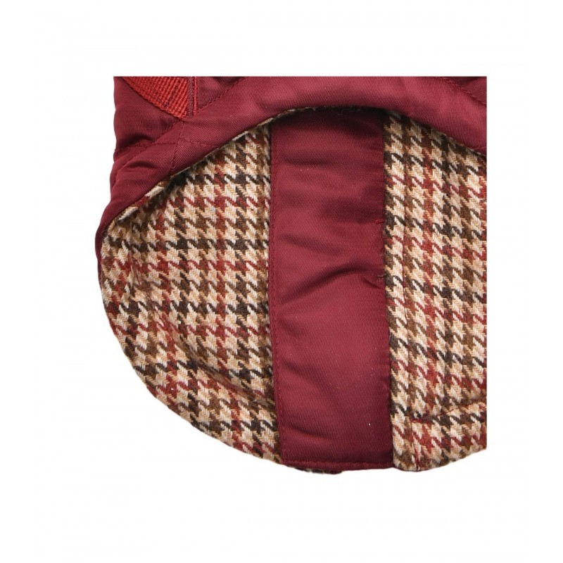 doublure motif pied de poule du manteau pour chien bordeaux avec harnais intégré Donavan Puppia