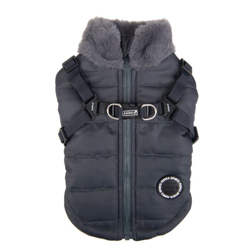 Manteau pour chien gris avec harnais intégré Donavan Puppia de dos
