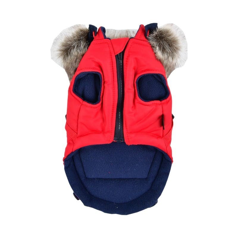 doudoune pour chien rouge avec harnais intégré Orson Puppia de face