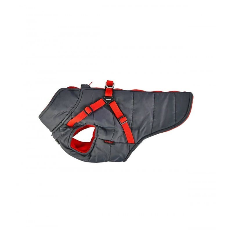 manteau pour chien gris avec harnais intégré Mountaineer Puppia de profil