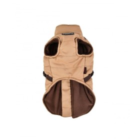 manteau pour chien beige avec harnais intégré Mountaineer Puppia de face