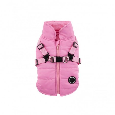 manteau pour chien rose avec harnais intégré Mountaineer Puppia de dos