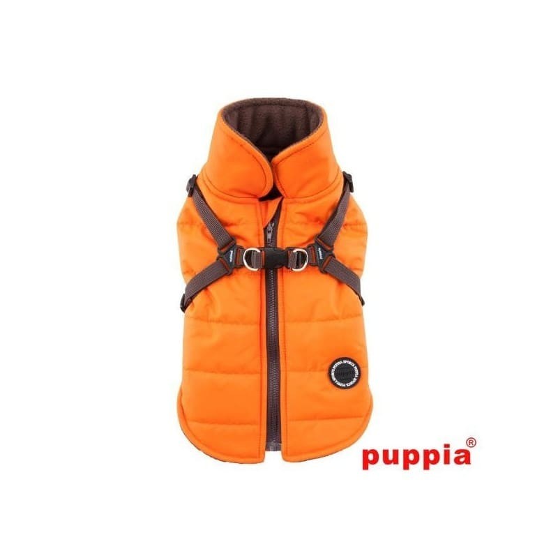 manteau pour chien orange avec harnais intégré Mountaineer Puppia de dos