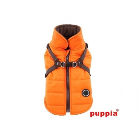 manteau pour chien orange avec harnais intégré Mountaineer Puppia de dos