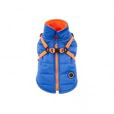 manteau pour chien bleu avec harnais intégré Mountaineer Puppia de dos