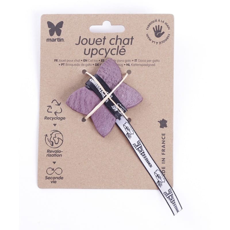 jouet pour chat upcyclé en cuir le papillon MARTIN SELLIER avec emballage