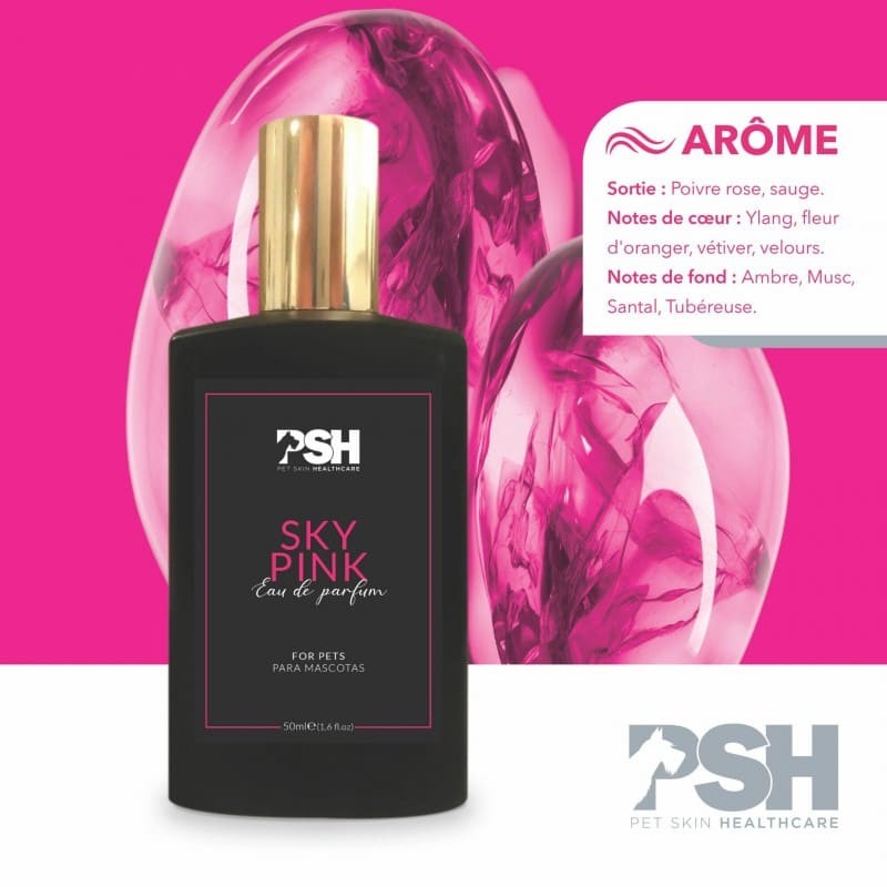 Eau de parfum pour chien Sky Pink PSH et description des senteurs