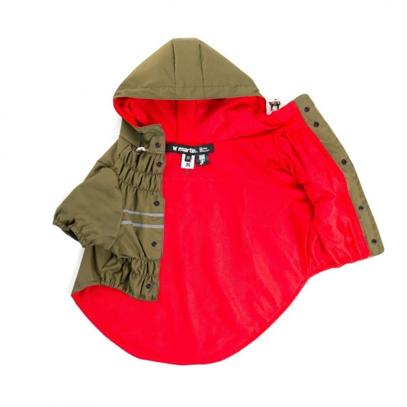 imperméable pour chien kaki saint malo martin sellier avec doublure rouge