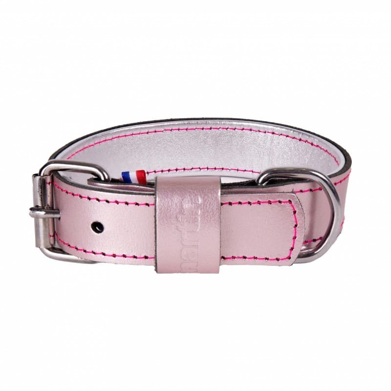Collier pour chien en cuir rose métallisé Dakota MARTIN SELLIER