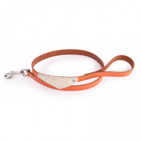 laisse pour chien en cuir dorée orange avec bandana miami martin sellier