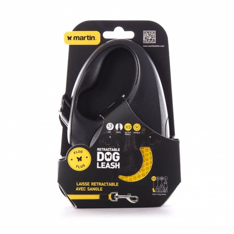 laisse pour chien rétractable sangle FLUO orange martin sellier dans son emballage