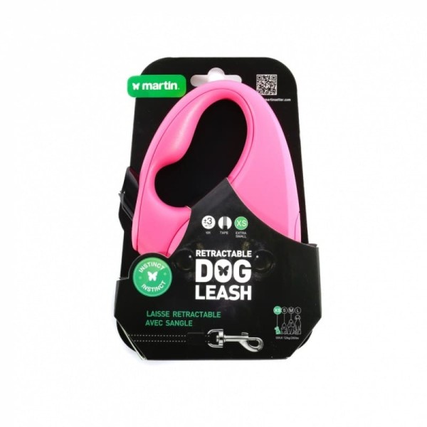 laisse pour chien rétractable sangle rose instinct martin sellier dans son emballage