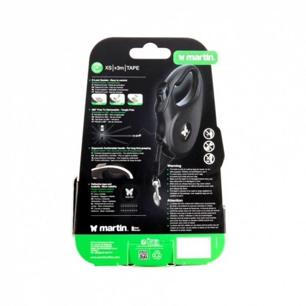 dos de l'emballage de la laisse pour chien rétractable sangle rose instinct martin sellier