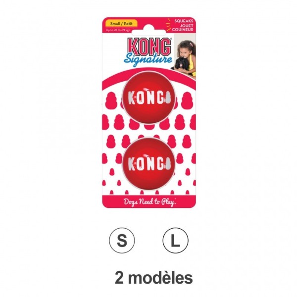 Balls pour chien Signature KONG en caoutchouc naturel disponible en taille S ou L