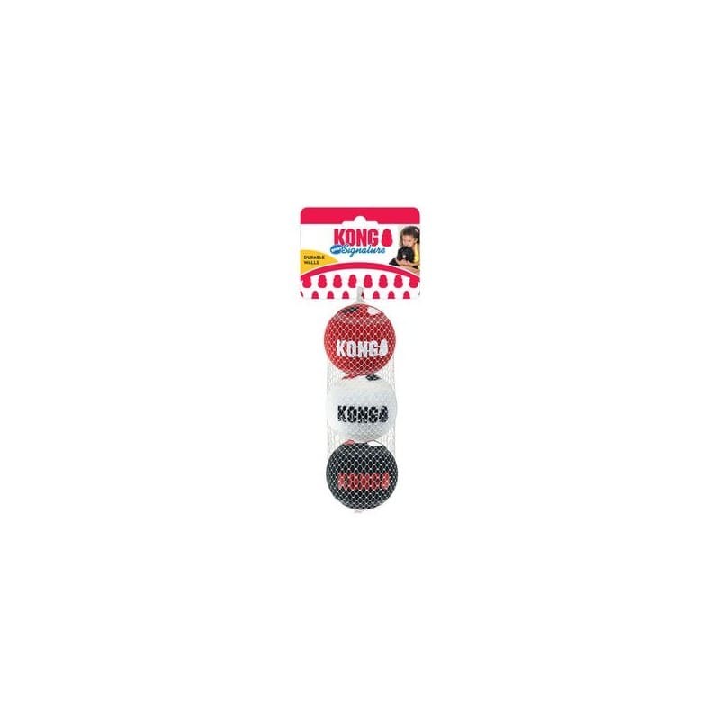 Balls pour chien Signature Sport KONG en caoutchouc naturel avec emballage 3 coloris rouge blanc et noir